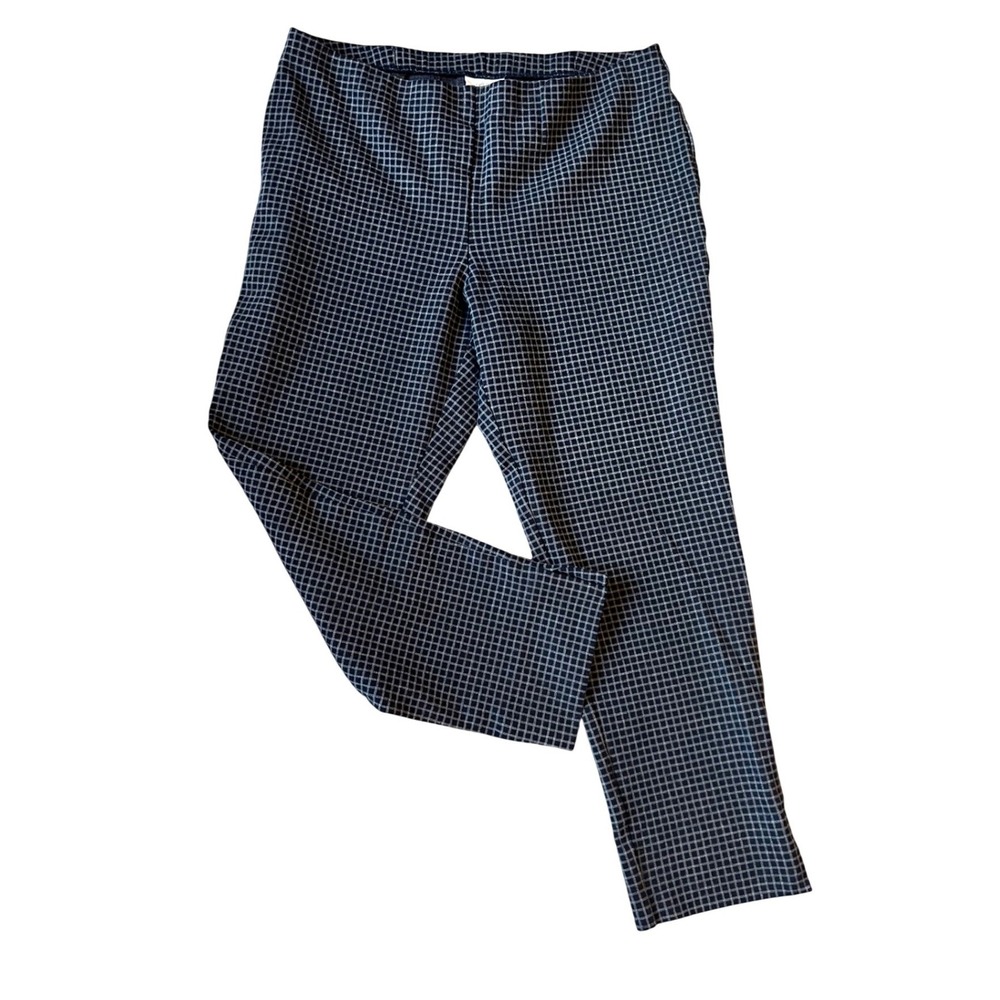 J Jill Ponte Slim Leg Pants Navy White Grid Check Petite Large Pull On Trousers